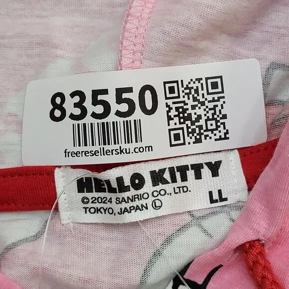 Hello-Kitty Sanrio Zip Hoodie Jacket Womens L/XL 21x27 Pink AOP Lightweight - Picture 11 of 14